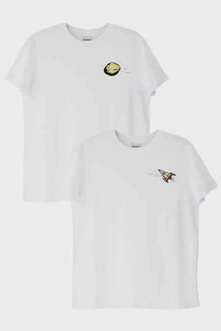 Roket ve Asteroit Beyaz Tişört