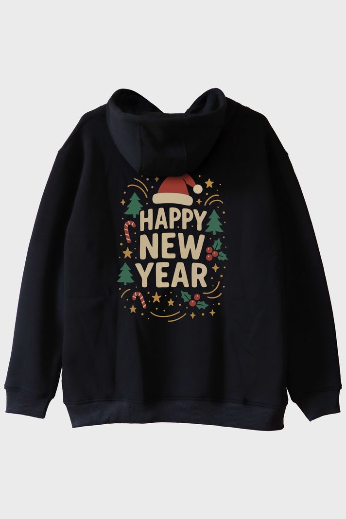 Mutlu Yılbaşı Siyah Hoodie