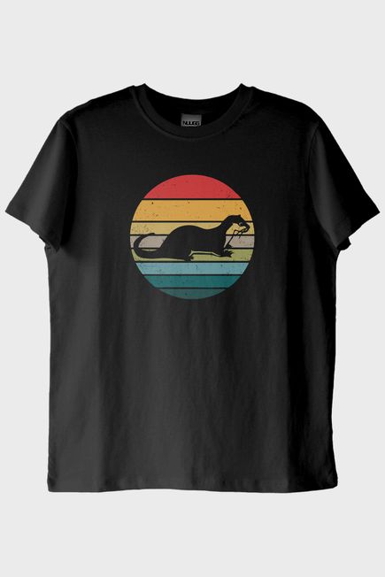 Koşan Susamuru Baskılı Retro Tasarım Siyah Tişört