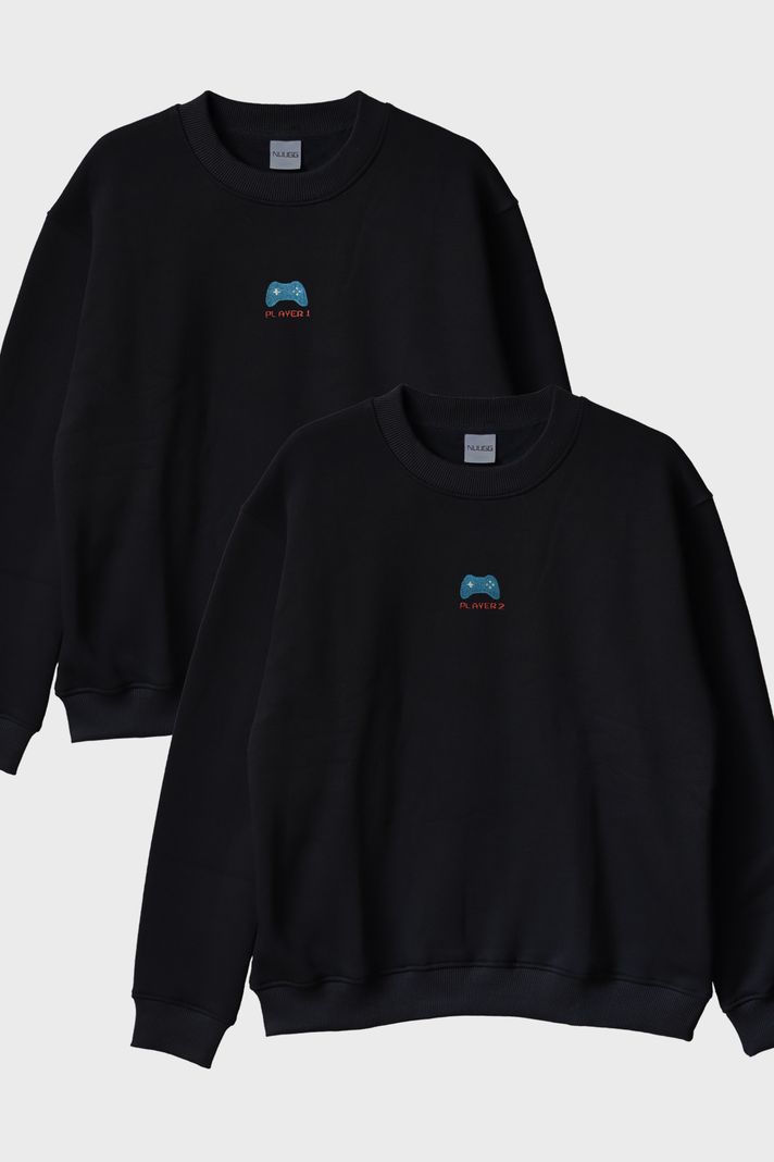 Player 1 ve Player 2 Çift Kombin Bisiklet Yaka Sweatshirt - Sevgililer Günü Hediyesi - Gamer, oyuncu hediyesi