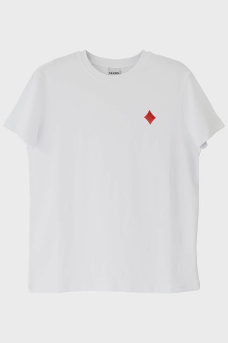 Kırmızı Karo Desenli Beyaz Tişört