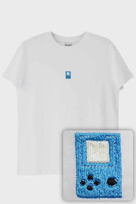 Mavi El Atarisi Desenli Nakış Tişört