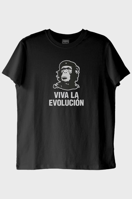 Viva La Evolución Tasarım Baskılı Siyah Tişört