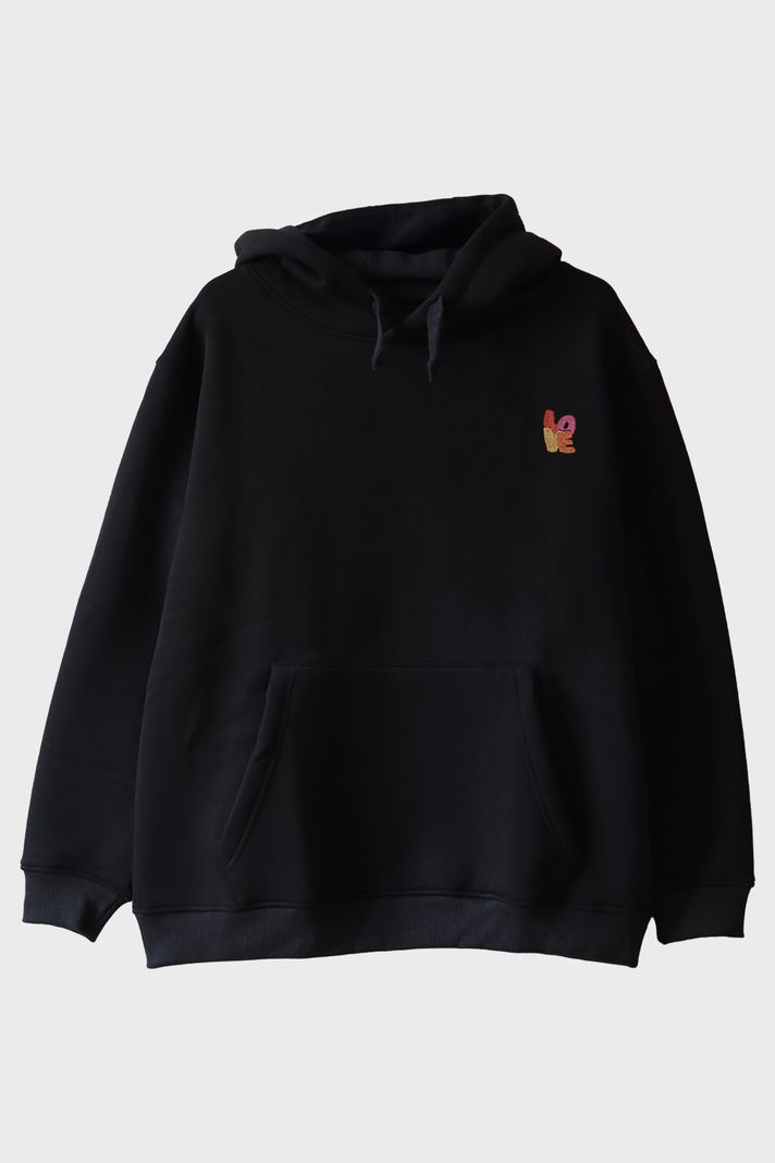 LO-VE Desenli Nakış Hoodie - Sevgililer Günü Tasarımı