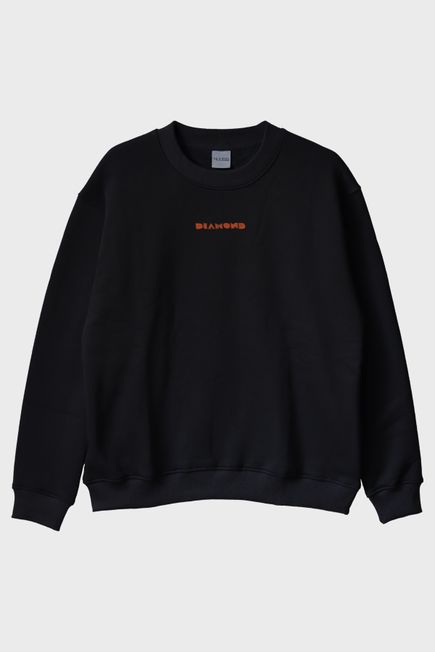 Diamond Yazılı Siyah Nakışlı Bisiklet Yaka Sweatshirt