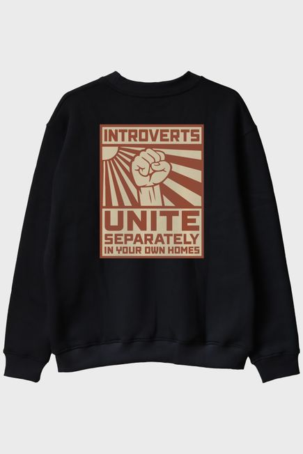 Introverts Unite Siyah Bisiklet Yaka Sweatshirt