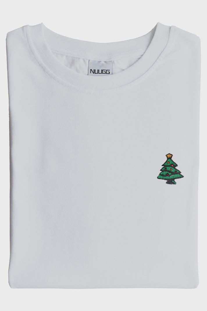Yılbaşı Ağacı Desenli Beyaz Tişört