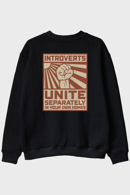 Introverts Unite Siyah Bisiklet Yaka Sweatshirt