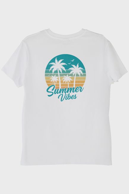 Summer Vibes Baskılı Tropik Plaj Tasarımlı Beyaz Tişört