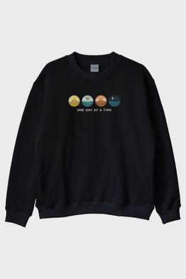 One Day at a Time Siyah Bisiklet Yaka Sweatshirt