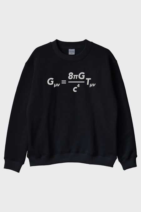 Gövdesinde Einstein'ın Formülü Olan Tasarım Siyah Bisiklet Yaka Sweatshirt