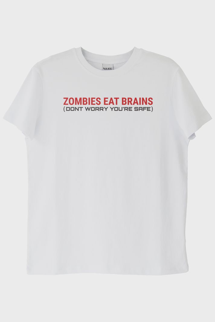Zombies Eat Brains Baskılı Beyaz Tişört