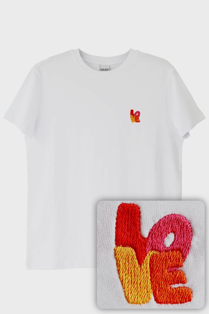 LO-VE Desenli Nakış Tişört - Sevgililer Günü Tasarımı