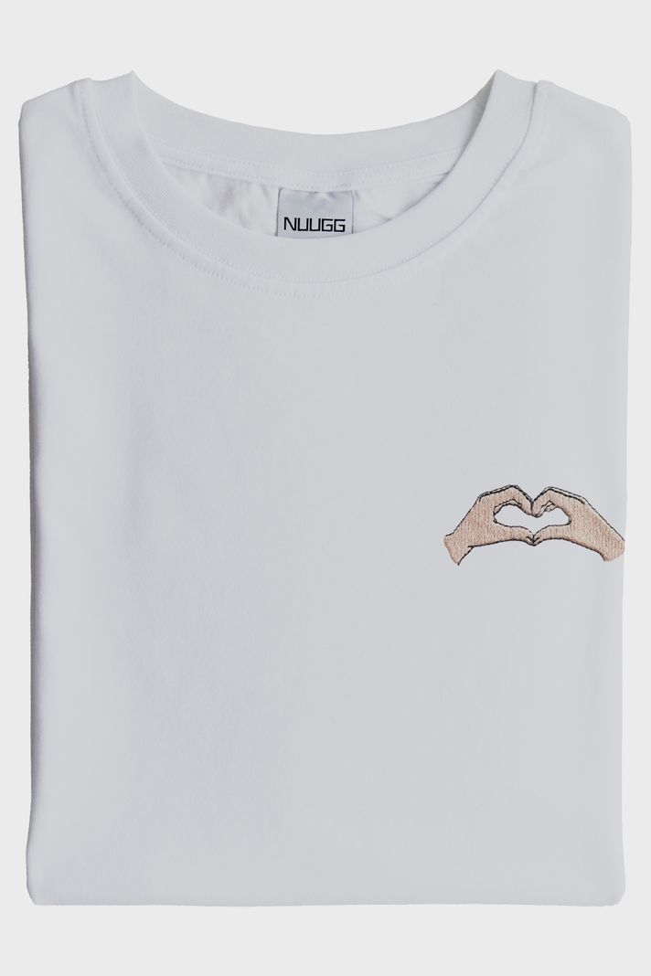 Sol El Kalp Desenli Nakış Tişört - Sevgililer Günü Çift Tişörtleri