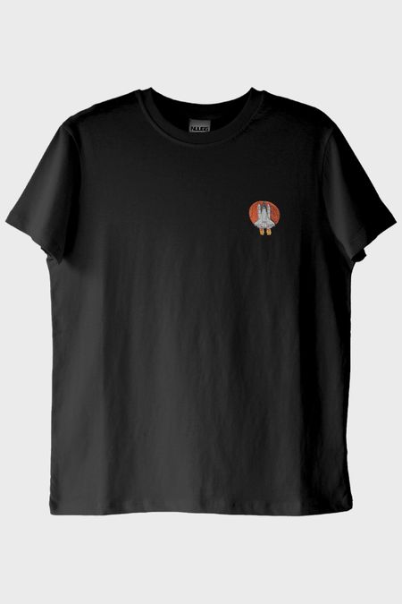 Hedef Mars Nakışlı Siyah T-Shirt