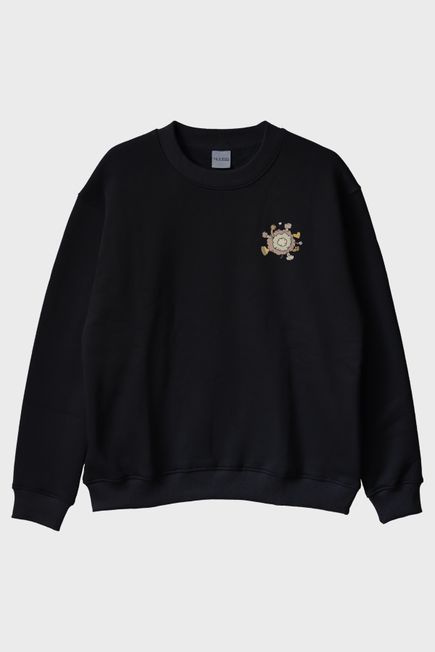 Karmaşa Desenli Siyah Bisiklet Yaka Sweatshirt