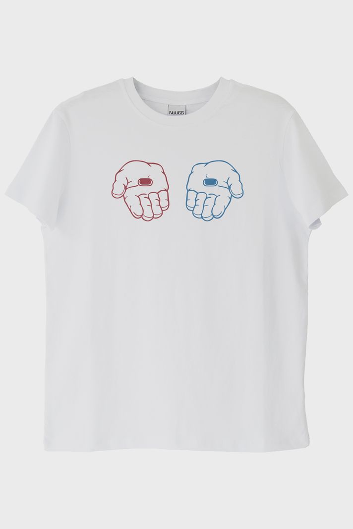 Red or Blue Pill Sci-Fi Baskılı Beyaz Tişört