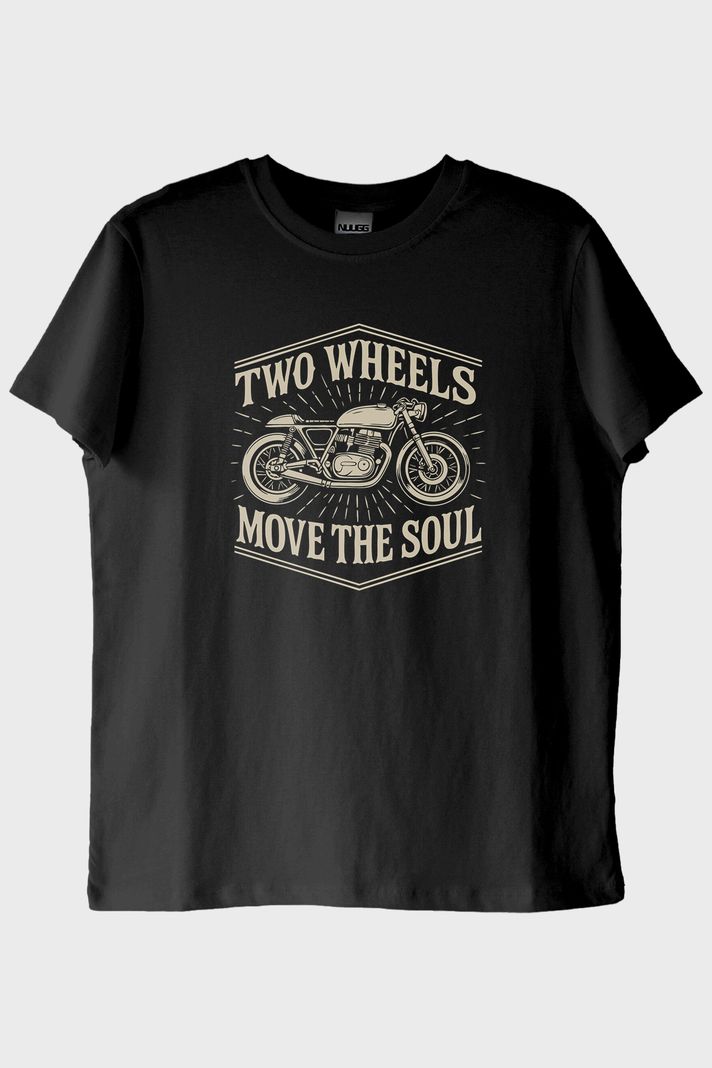 Two Wheels Move the Soul Motosiklet Tasarımlı Siyah Tişört