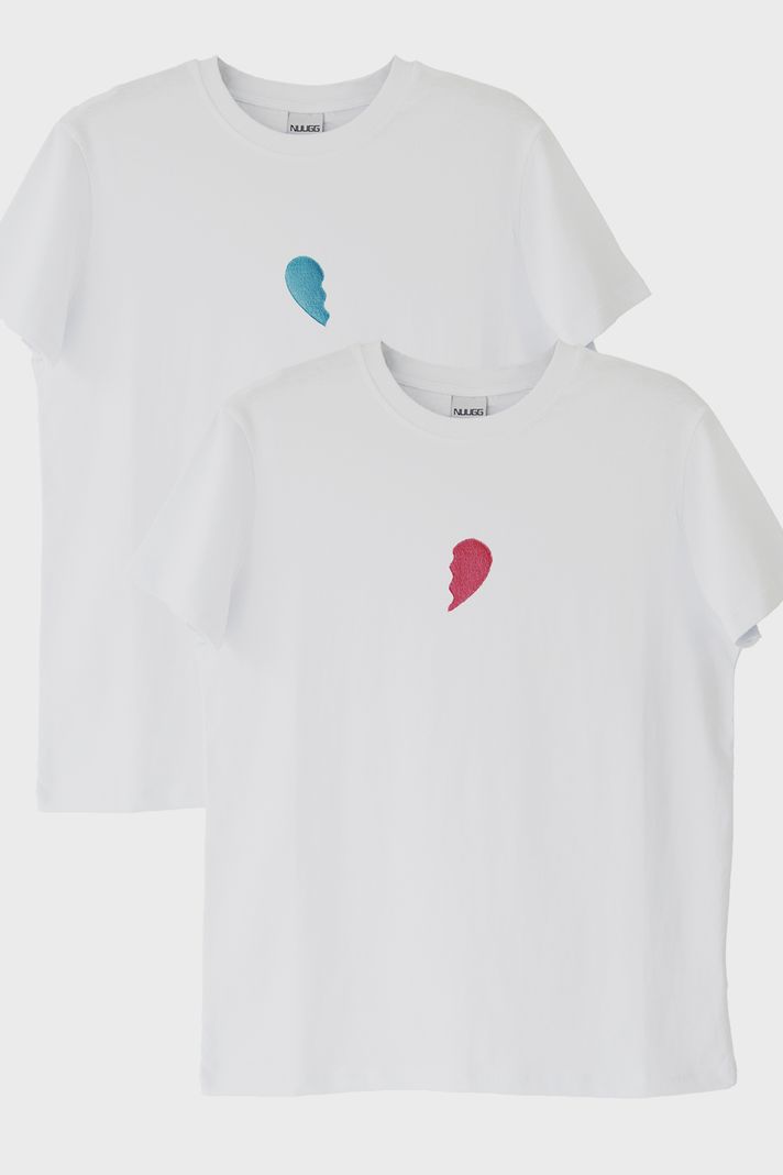 Yarım Kalp Tasarımlı Çift Kombini Tişörtü - Sevgililer Günü Hediyesi