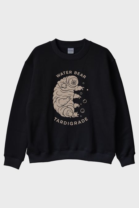 Water Bear Tardigrade Baskılı Siyah Bisiklet Yaka Sweatshirt