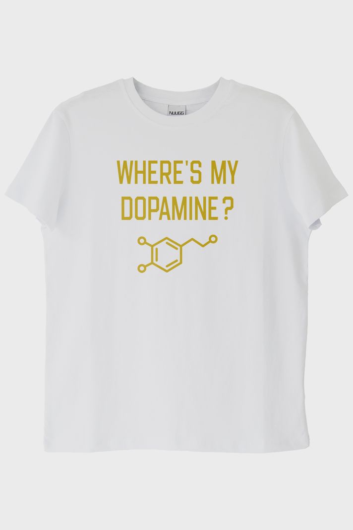 Where's My Dopamine Baskılı Bilim Temalı Beyaz Tişört