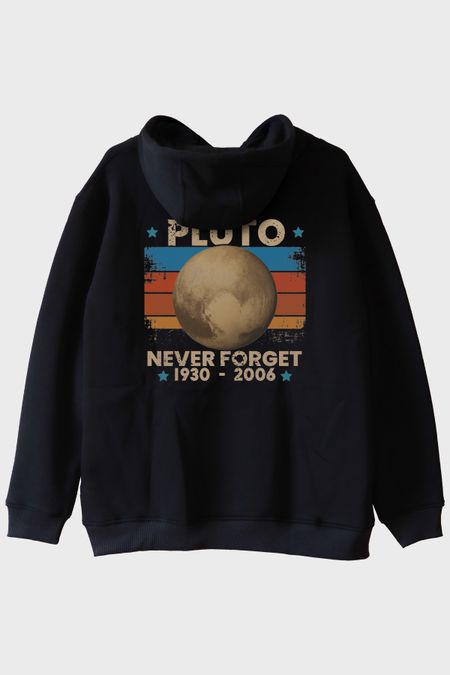Pluto 'Never Forget' Vintage Baskılı Siyah Hoodie