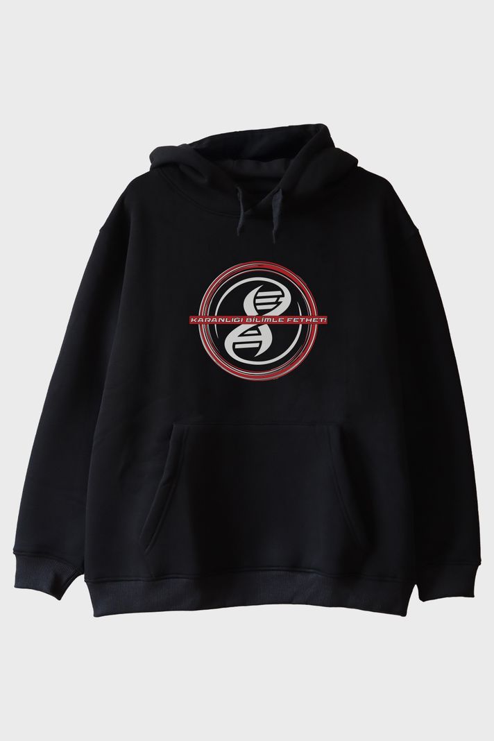 Karanlığı Bilimle Fethet Baskılı Siyah Hoodie