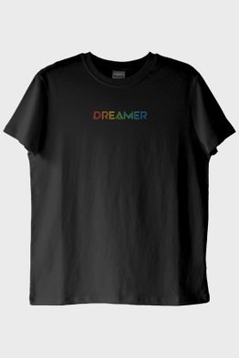 Dreamer Renkli Yazılı Siyah Tişört