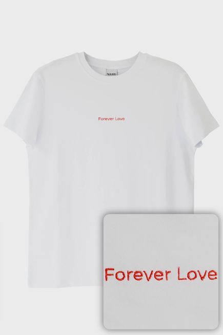 Forever Love Desenli Nakış Tişört - Sevgililer Günü Çift Tişörtleri