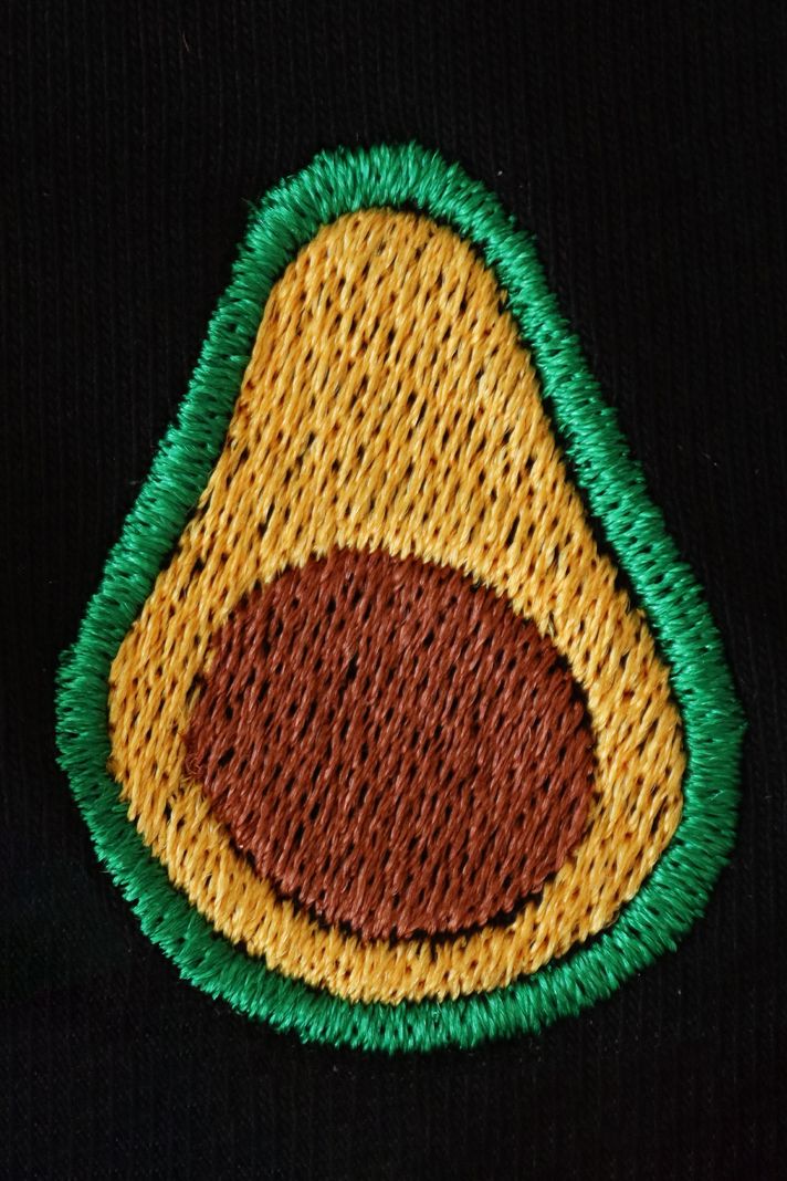 Avokado Desenli Siyah Nakış Hoodie