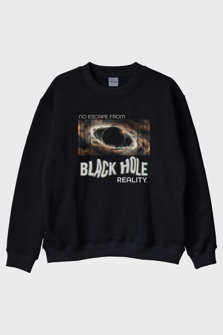 Kara Delik Gerçekliği Siyah Bisiklet Yaka Sweatshirt