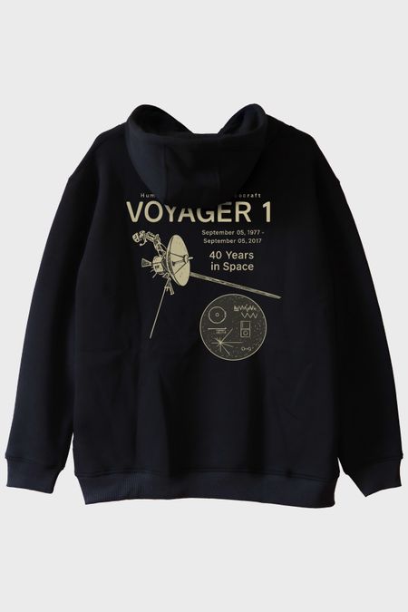 Uzay Keşfi Temalı Retro Voyager 1 Bilim Siyah Hoodieü