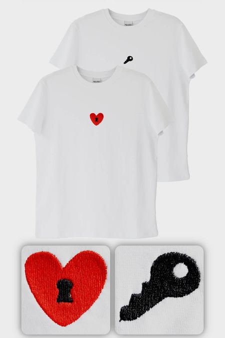Anahtar ve Kalpli Kilit Desenli Çift Tişörtleri