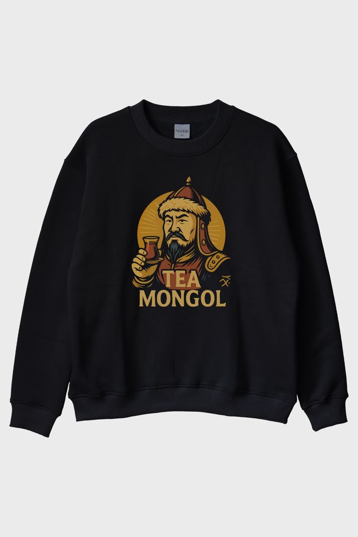 Çay Mongol Siyah Bisiklet Yaka Sweatshirt