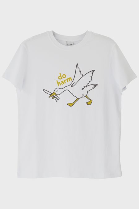 Do Harm Konseptli Kaz Baskılı Beyaz Tişört