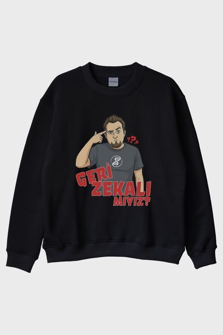 Geri Zekalı Mıyız Siyah Bisiklet Yaka Sweatshirt