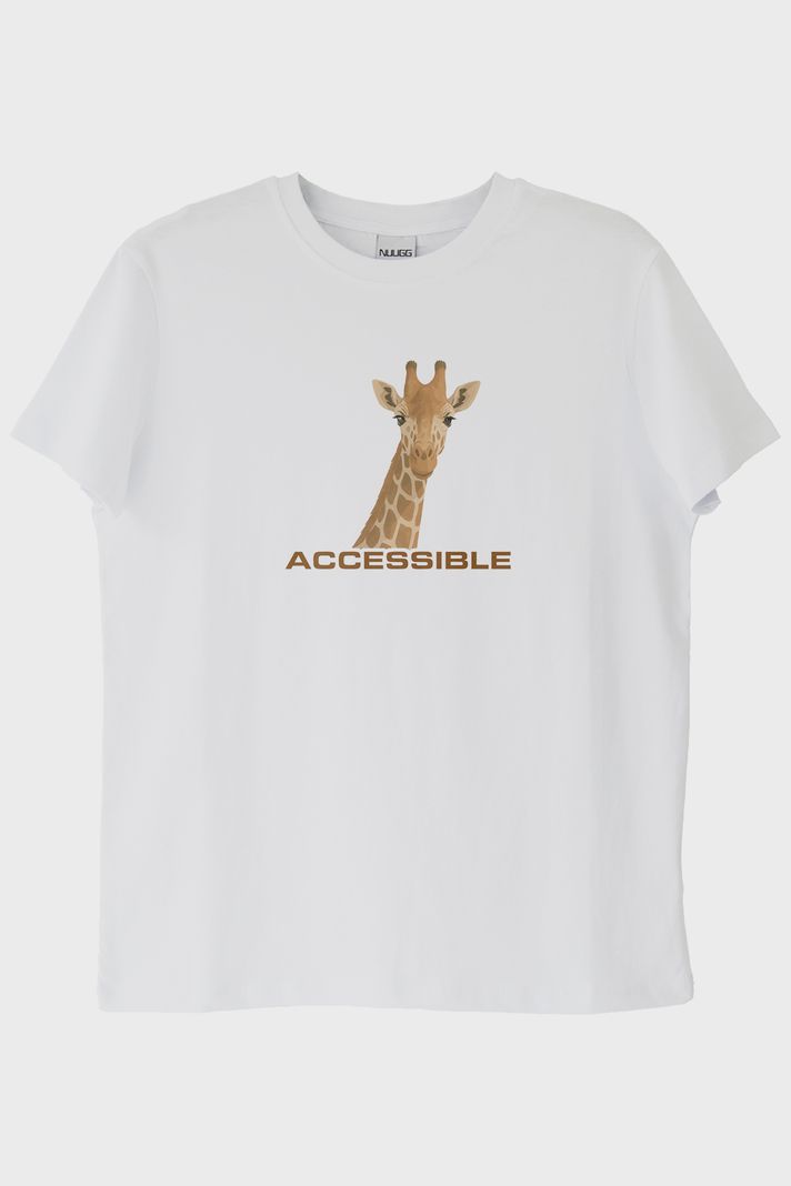 Accessible Zürafa İllüstrasyonlu Baskılı Beyaz Tişört