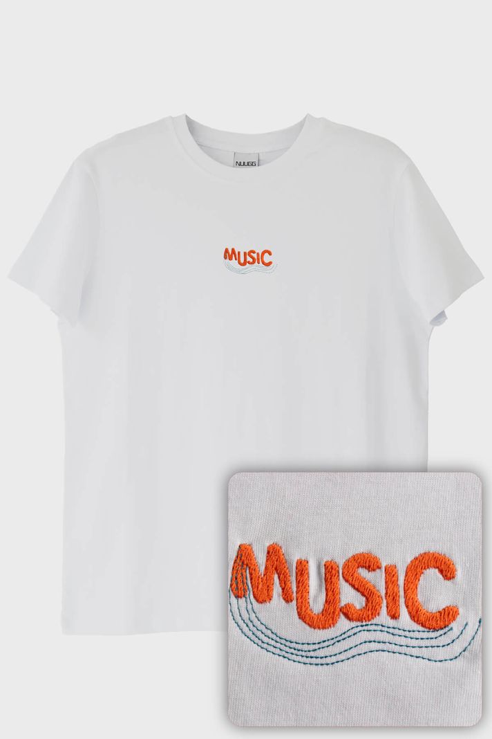 Turuncu Music Nakışlı Müzik T-Shirt