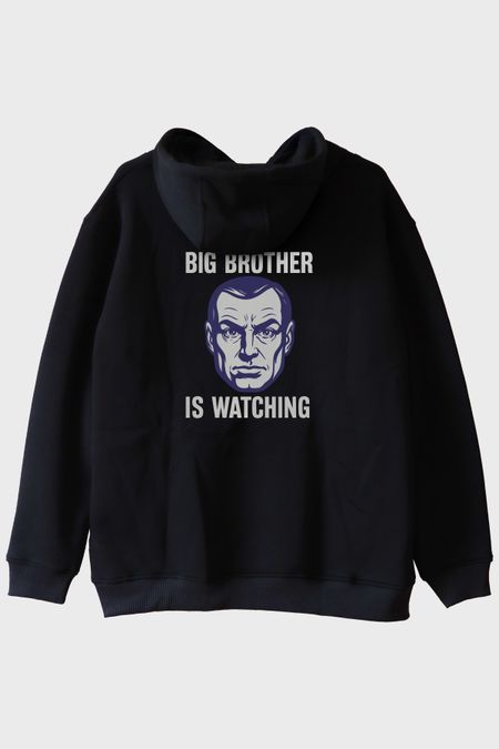 Big Brother is Watching Baskılı Distopik Siyah Hoodie