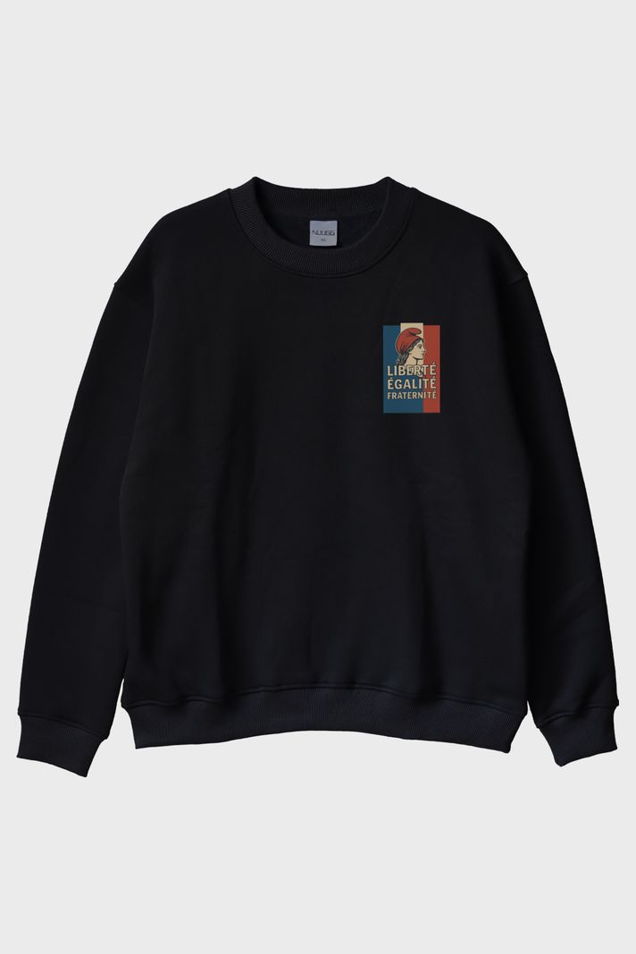 Liberté Égalité Fraternité Siyah Bisiklet Yaka Sweatshirt