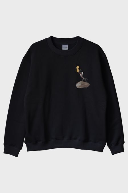 Küçük Kral Siyah Bisiklet Yaka Sweatshirt