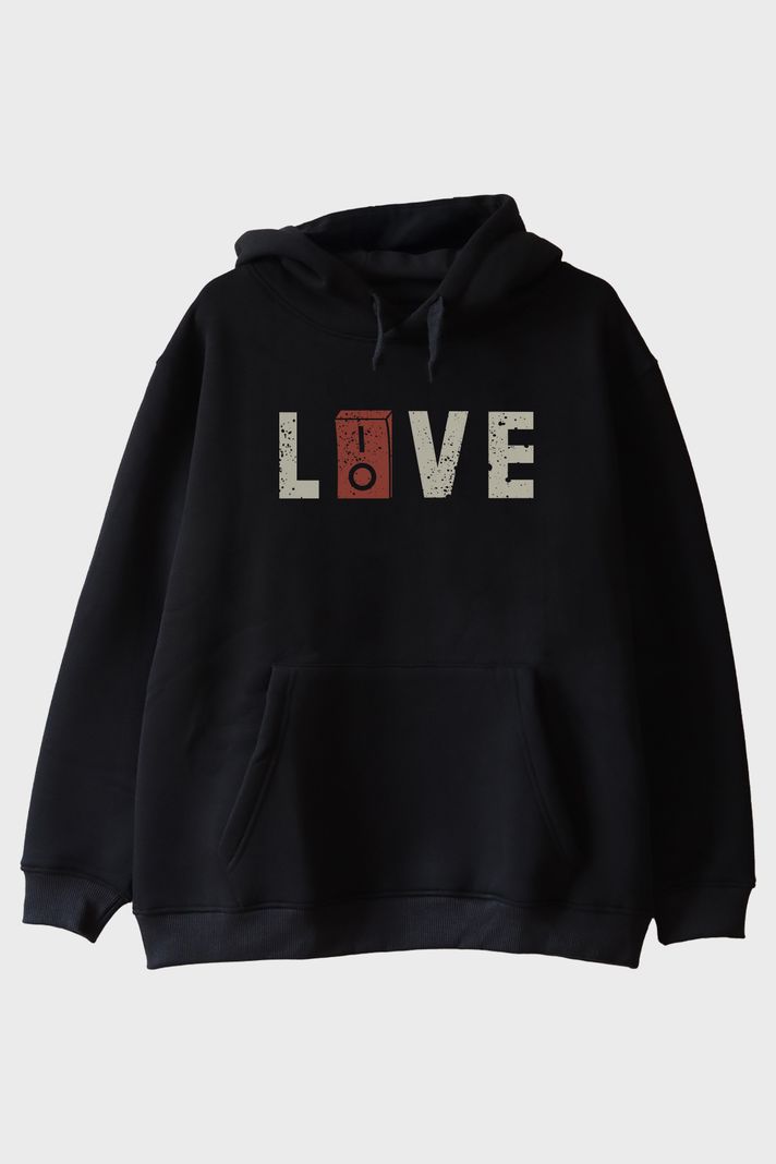LIOVE Elektrik Düğmeli Baskili Modern Hoodie