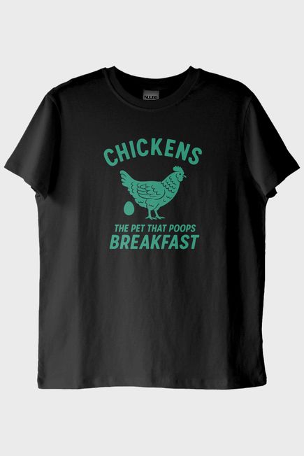 THE CHICKENS Tasarımı Baskılı Siyah Tişört