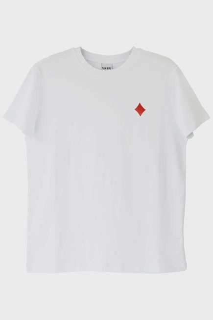 Kırmızı Karo Desenli Beyaz Tişört