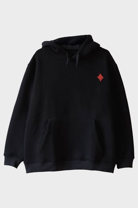 Kırmızı Karo Desenli Siyah Hoodie