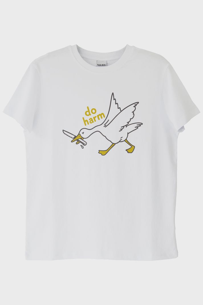 Do Harm Konseptli Kaz Baskılı Beyaz Tişört