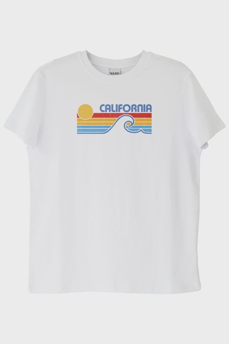 California Retro Dalga Baskılı Tasarım Beyaz Tişört