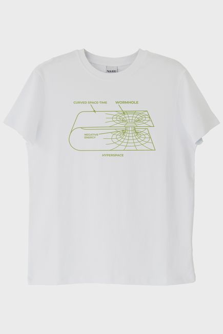 Curved Space-Time Baskılı Solucan Deliği Beyaz Tişört