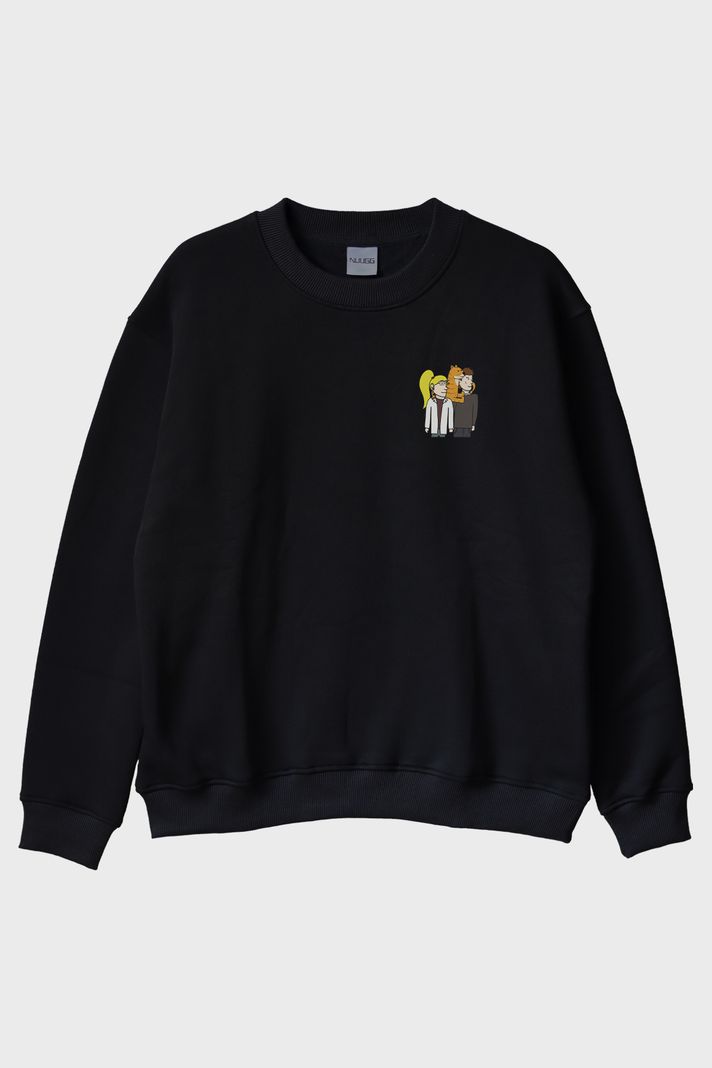 Mutlu Aile Tablosu Siyah Bisiklet Yaka Sweatshirt ön görsel