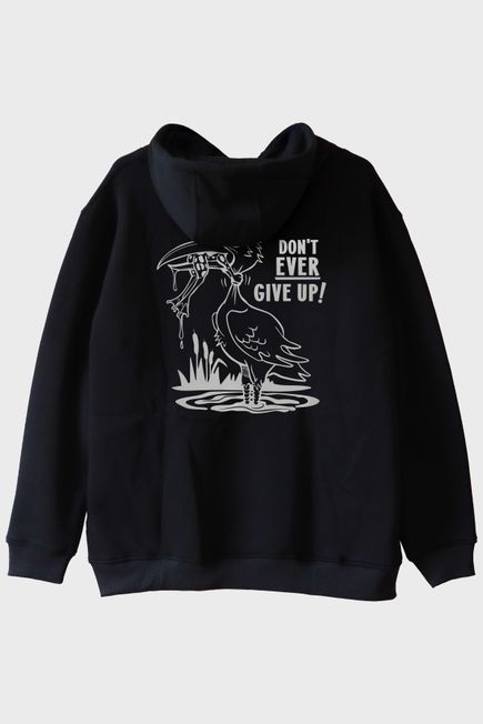 Don&#039;t Ever Give Up Baskılı Motivasyon Siyah Hoodie